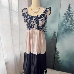 Boho Maxi Dress – Black & Cream Print (Size S)